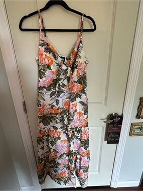 GAP Floral Spaghetti Strap Midi Dress in White, Orange & Green
